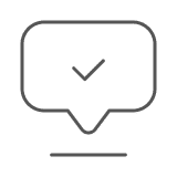 Grafik einer Chat-Nachrichtenblase mit einem Häkchen in der Mitte.