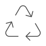 Recycling-Symbol mit drei gebogenen Pfeilen, die im Kreis angeordnet sind.